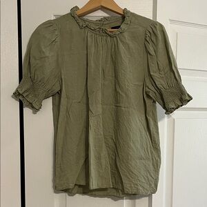 J. Crew Sage Green Ruffle Linen Blouse